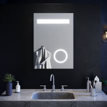 SIRHONA Miroir led 50x70 CM Miroir de salle de bains avec éclairage LED Miroir Cosmétiques Mural Lumière Illumination avec Prise Rasoir Bouton de commutation