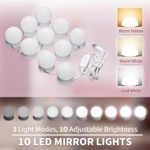 SIRHONA Miroir de courtoisie hollywoodien avec 10 ampoules LED à interrupteur dimmable USB blanc Miroir de courtoisie hollywoodien pour la chambre à coucher