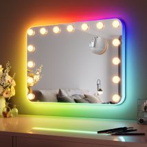 SIRHONA Maquillage 58x43cm avec lumière RGB et haut-parleur Bluetooth Miroir Hollywood LED 3 couleurs Luminosité