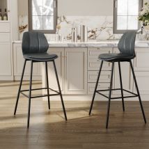 SIRHONA Lot de 2 Tabourets de Bar Chaise avec Dossier et Repose-pieds Style modern Gris siège Noire base