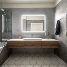 SIRHONA Miroir de Salle de Bain 70 x 50 cm Éclairage LED Miroir de Salle de Bains Rétro-éclairage Avec fiche et Anti-buée Tactile