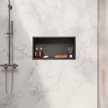 Niche murale de douche en acier inoxydable, niche de douche encastrée, étagère individuelle de stockage pour salle de bains, pas de carrelage nécessaire, 60 x 30 x 10 cm, noir