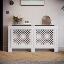 SIRHONA Habillage de radiateur Bois Grille croisée 152x19x81.5cm Blanc