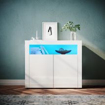 Commode Sideboard avec éclairage LED brillant Meuble de  Armoire de salon, blanc