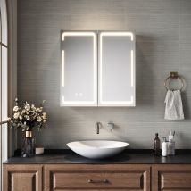 SIRHONA Armoire Miroir Salle de Bain avec Miroir, Armoire  Miroir avec 3 Couleurs de Lumière Réglables et Anti-Buée 59 x 60 x 14cm