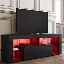 SIRHONA Meuble TV LED 140x35x51cm, Éclairage LED RGB avec Couleur réglable, Capacité de Charge 30 kg, Convient pour Salon ou Chambre