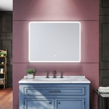 SIRHONA Miroir de salle de bains 900x700x35mm - Miroir mural cosmétique LED - Trois températures de couleur - Anti-buée avec réglage de l'heure