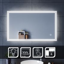 SIRHONA Miroir led Miroir de salle de bains avec éclairage LED Miroir Cosmétiques Mural Lumière Illumination avec Commande par Effleurement 100x60 CM
