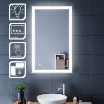 SIRHONA Miroir LED Salle de Bains avec éclairage LED Miroir Muraux AVCE Anti-buée Fonction Cosmétiques Mural Lumière Illumination