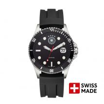DFB Quarzuhr Herrenuhr Silikon schwarz, (Analoguhr), Herrenuhr rund, groß (ca. 42mm), Silikonarmband schwarz, Fußball-Sport