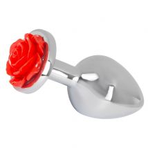 Analplug aus Aluminium mit Rosenblüte am Stopper