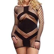 Minikleid aus grobem Netz mit langen Ärmeln