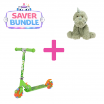ATOM Dinosaur Light Up Scooter + Dinosaur Soft Plush Bundle