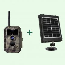 Bundle of Solar Panel and WiFi Game Camera 32MP 1296P Night Vision No Glow Motion Activated for Wildlife Hunting, Home Security | W600 Brown