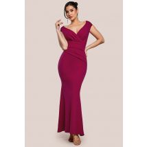 Bardot Pleated Maxi Dress - Burgundy by Goddiva