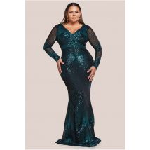 Starburst Sequin Maxi Dress - Emerald by Goddiva Plus