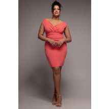 Goddiva Plus Bardot Pleated Midi Dress - Coral