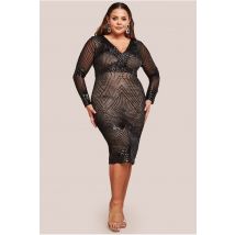 Goddiva Plus Scalloped Hem Starburst Midi Dress - Black