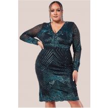 Goddiva Plus Scalloped Hem Starburst Midi Dress - Emerald