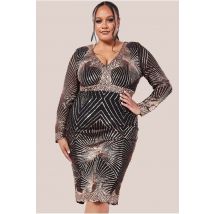 Goddiva Plus Scalloped Hem Starburst Midi Dress - Rose Gold