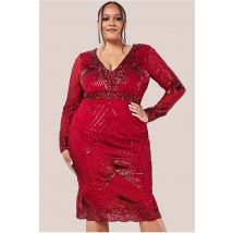 Goddiva Plus Scalloped Hem Starburst Midi Dress - Red