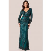 Sequin & Mesh Embroidered Maxi Dress - Emerald by Goddiva