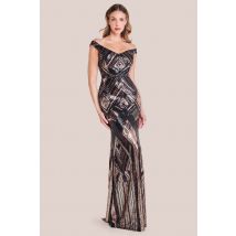 Goddiva Geometric Sequin Sleeveless Maxi - Black