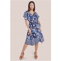 Goddiva Flutter Sleeve Printed Midi Dress - Navy Print