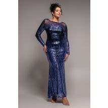 Goddiva Plus Long Sleeve Aztec Sequin Maxi Dress - Navy