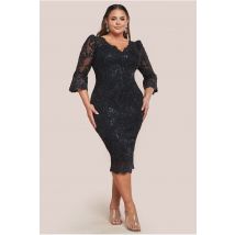 Goddiva Plus Scallop Lace Midi Dress - Black