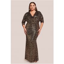 Goddiva Plus Sequin Cowl Maxi Dress - Black