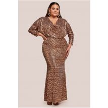 Goddiva Plus Sequin Cowl Maxi Dress - Bronze