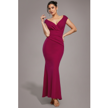 Bardot Pleated Maxi Dress - Burgundy by Goddiva