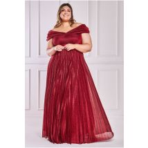 Goddiva Plus Bardot Pleated Skirt Maxi Dress - Red