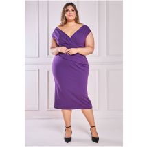 Goddiva Plus Scuba Bardot Pleated Midi Dress - Purple