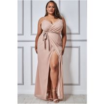 Wrap Style Spaghetti Strap Maxi Split - Blush by Goddiva Plus