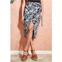 City Goddess Printed High Waist Wrap Midi Skirt - Black