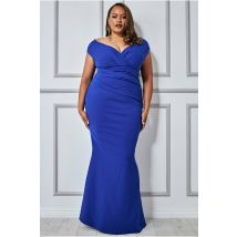 Goddiva Plus Bardot Pleated Maxi Dress - Royal Blue