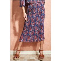 City Goddess Printed Shirred Midi Skirt - Blue