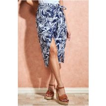 City Goddess Printed High Waist Wrap Midi Skirt - Navy