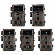 5tlg. Wildkamera 64MP 1296p Video mit Audio und Bewegungsmelder Nachtsicht max. Entfernung bis 100Füße, 0,1s Trigger Geschwindigkeit, Wasserdicht IP66 | A323