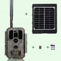 Bundle 4G LTE Wildkamera Wildtierkamera Jagdkamera 48MP mit SIM-Karte und 32GB Speicherkarte und Solarpanel-Kits A390G Rot