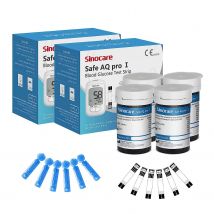 Sinocare Safe AQ Pro I medidor de glucosa en sangre Kit de glucómetro probador para diabéticos medidor médico de azúcar en sangre o solo tiras reactivas lancetas | 100 piezas × (tiras + lancetas) | mg/dL