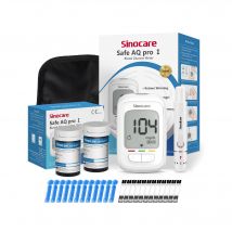 Sinocare Safe AQ Pro I medidor de glucosa en sangre Kit de glucómetro probador para diabéticos medidor médico de azúcar en sangre o solo tiras reactivas lancetas | 1 metro + 50 piezas × (tiras + lancetas) | milimoles por litro
