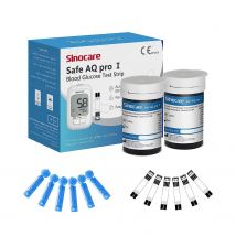 Sinocare Safe AQ Pro I medidor de glucosa en sangre Kit de glucómetro probador para diabéticos medidor médico de azúcar en sangre o solo tiras reactivas lancetas | 50 piezas × (tiras + lancetas) | milimoles por litro