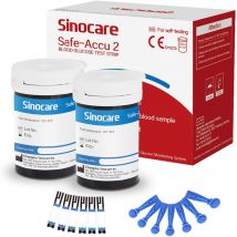 Monitor de azúcar en sangre Sinocare Safe Accu 2 con tecnología avanzada, 200 memorias para conocer los cambios de valor | Solo 50 piezas × (tiras + lancetas) | mmol/l