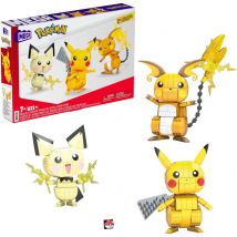 Mega Pokemon Figures Toy Building Set 4-Inch Pikachu Raichu and Pichu Trio