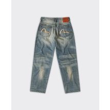 Evisu Jeans 7 Pocket Abstract Washing Seagull Embroidery Denim Mid Tone Indigo