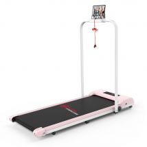2 in 1 Folding Treadmill Under Desk Electric Treadmill 1-10KM/H Walking Jogging Machine for Home Office Pink