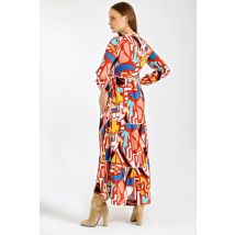 Women's Lace-up Collar Patterned Modest Midi Dress